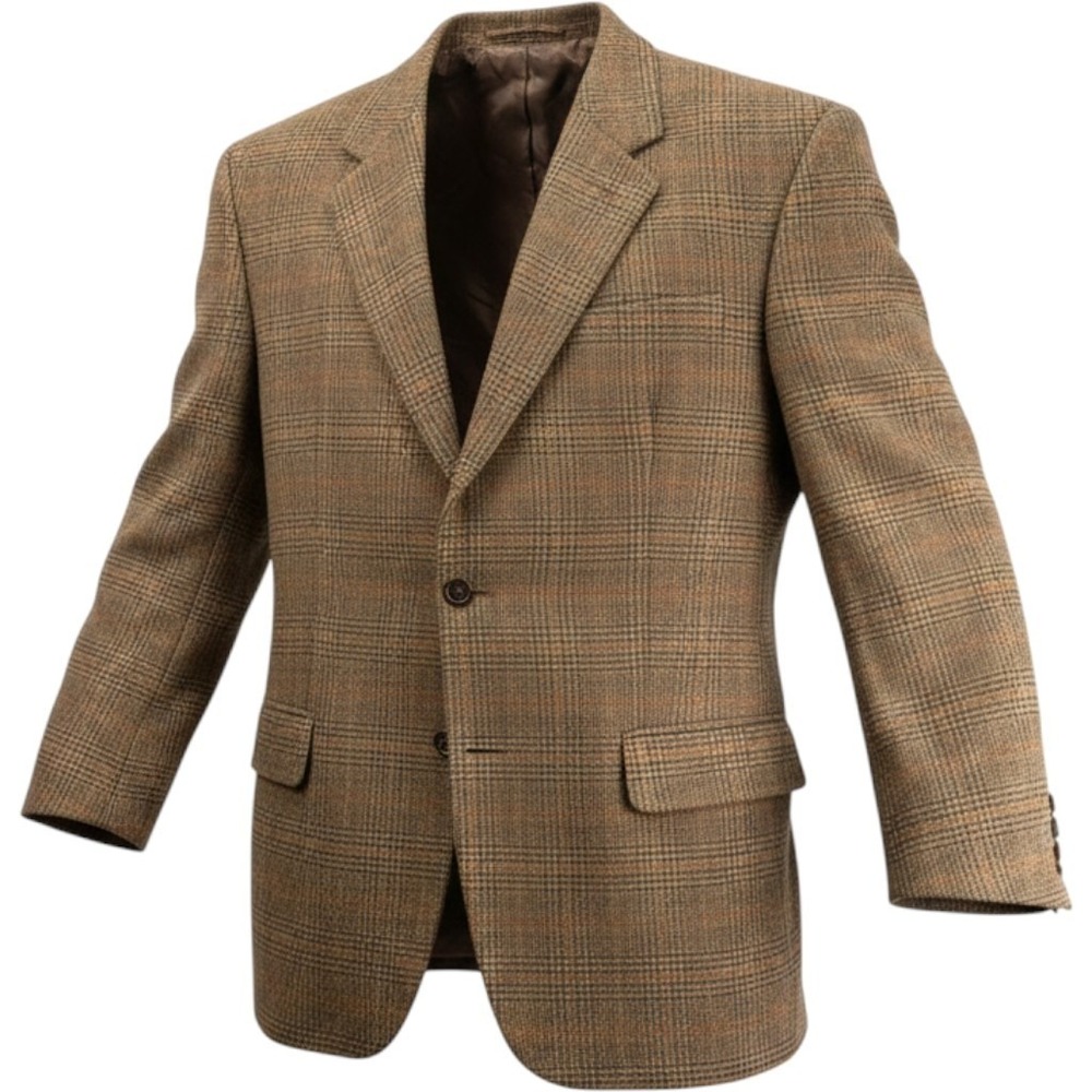 Jos A Bank 100% Camel Hair Blazer 42R Brown Glen Plaid Sport Coat Jacket